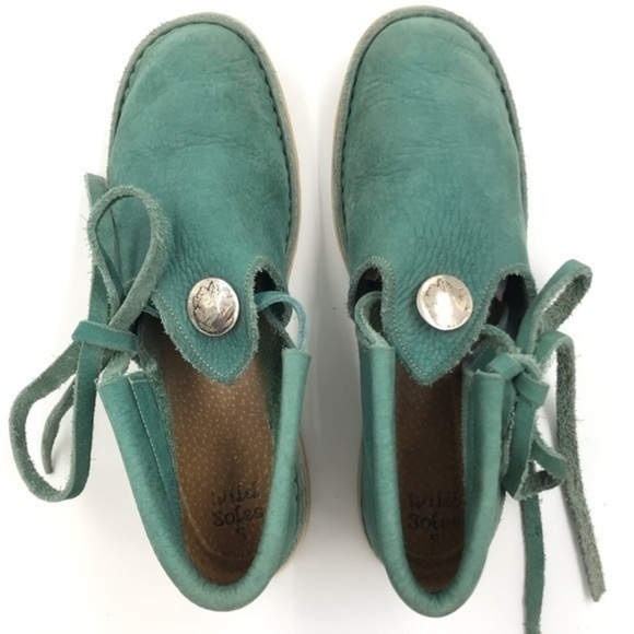 Wild Soles Green Leather Vintage Handmade Moccasins size 5 - Picture 4 of 10